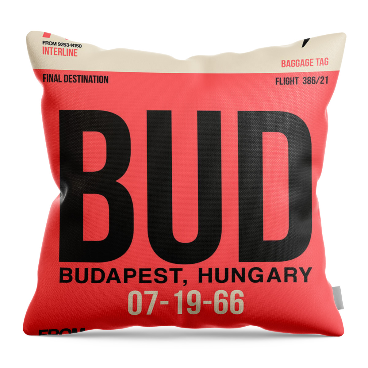 Vacation Throw Pillow featuring the digital art BUD Budapest Luggage Tag I by Naxart Studio