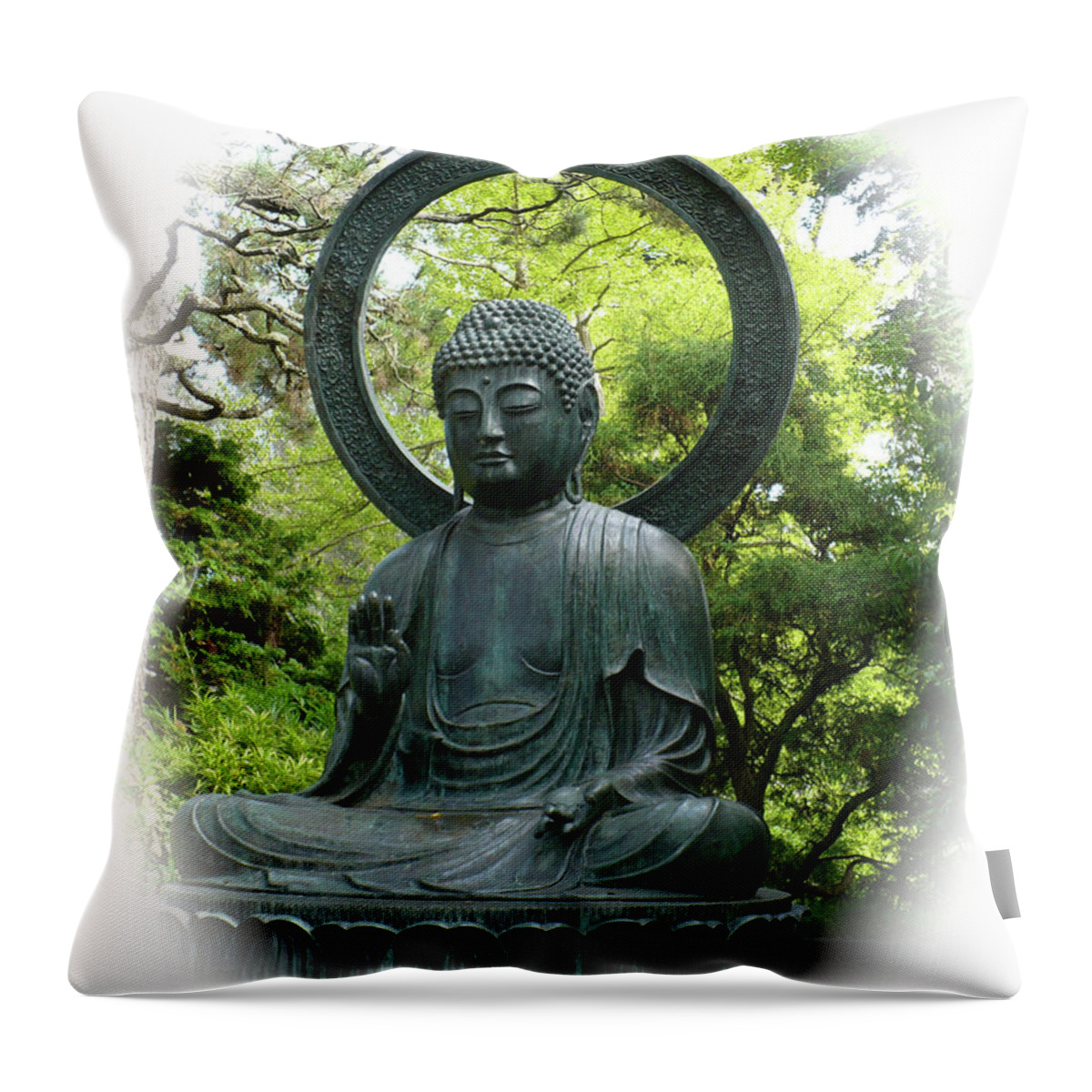 Buddha Throw Pillow featuring the photograph Buddha Statue in Green by Carol Groenen