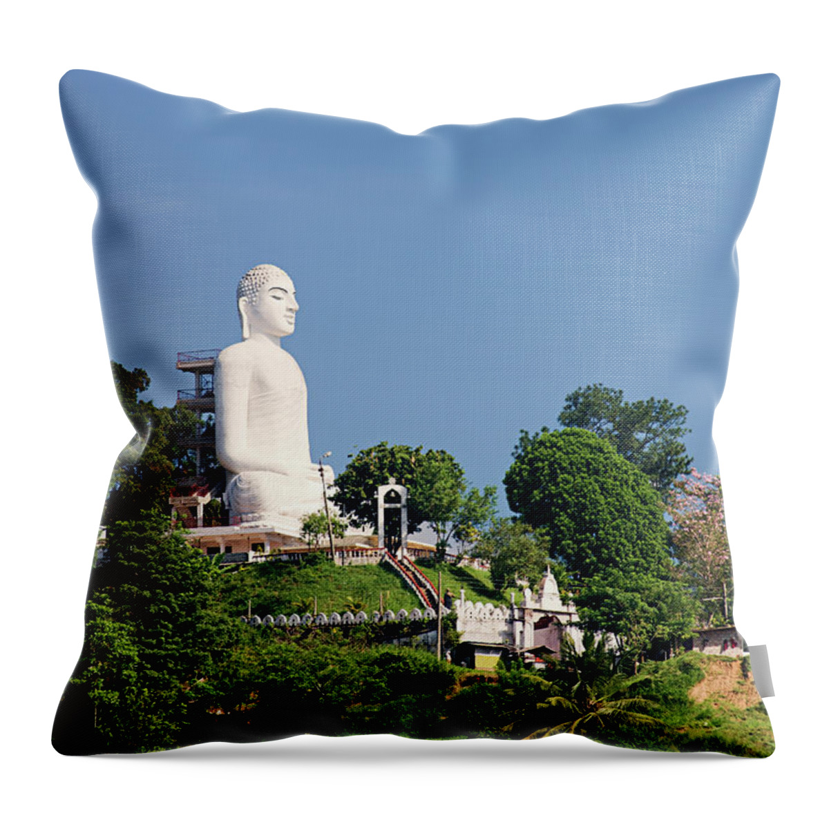 Indian Subcontinent Ethnicity Throw Pillow featuring the photograph Buddha Statue, Sri Lanka, Kandy by Hadynyah