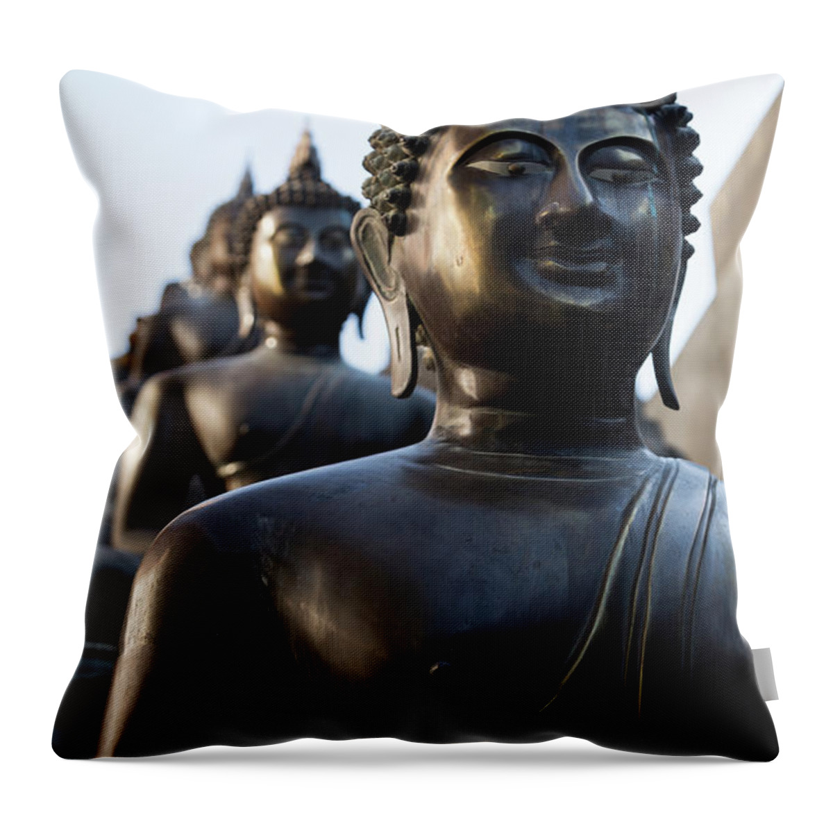 Statue Throw Pillow featuring the photograph Buddha Statues In Gangaramaya Temple by @ Didier Marti