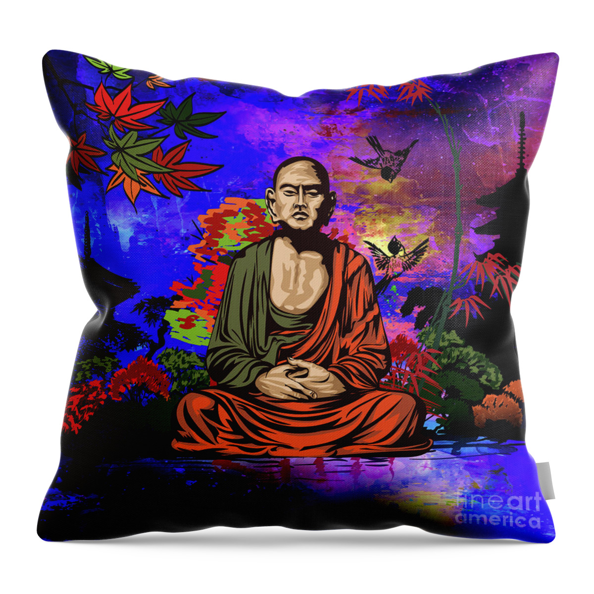 Buddhist Throw Pillow featuring the digital art Buddhist monk. by Andrzej Szczerski