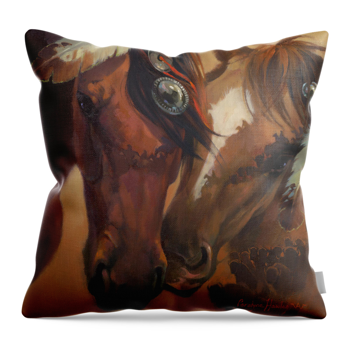 Western Art Throw Pillow featuring the painting Buffalo Ponies by Carolyne Hawley