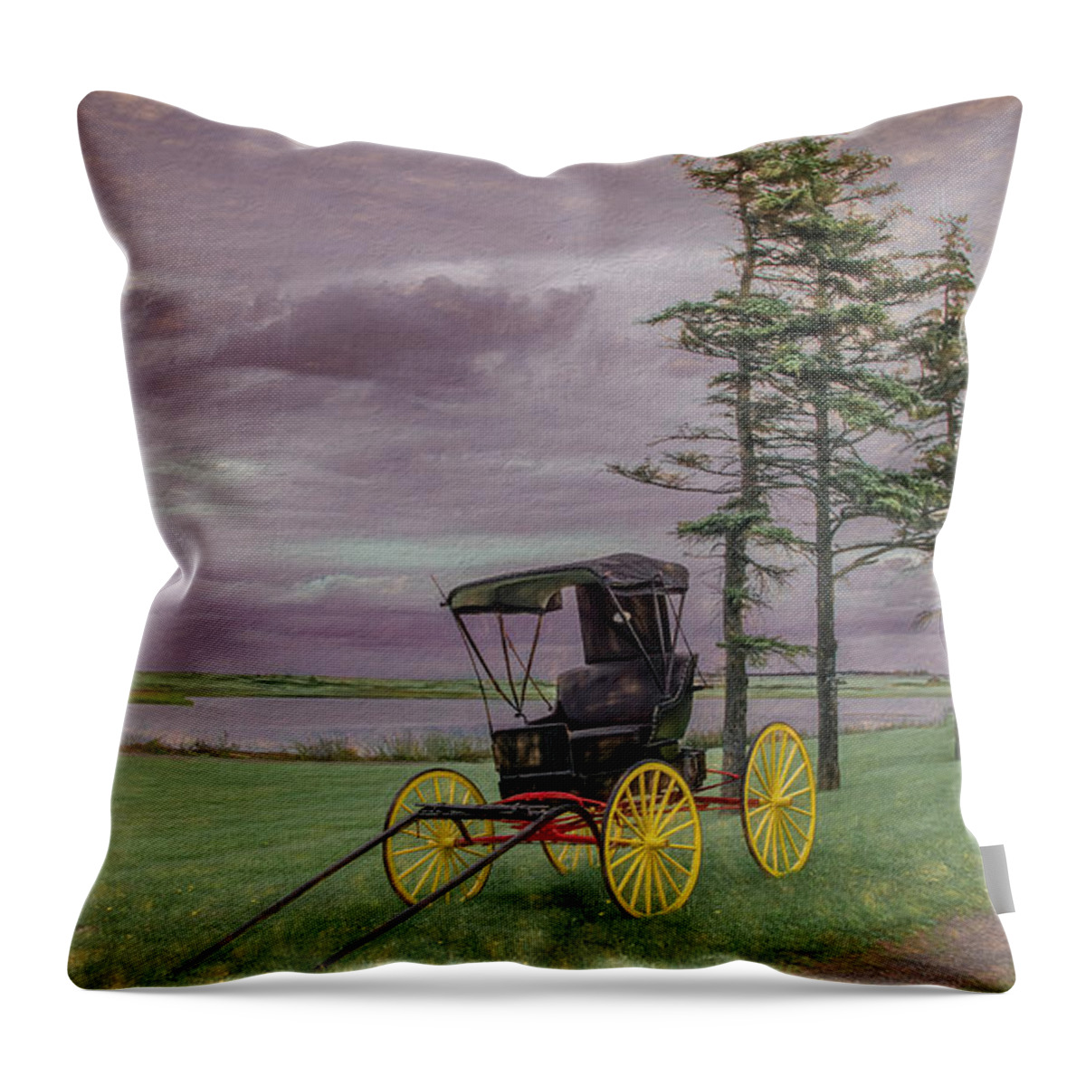 Antique Style Buggy Throw Pillow featuring the photograph Buggy By The Shore by Marcy Wielfaert