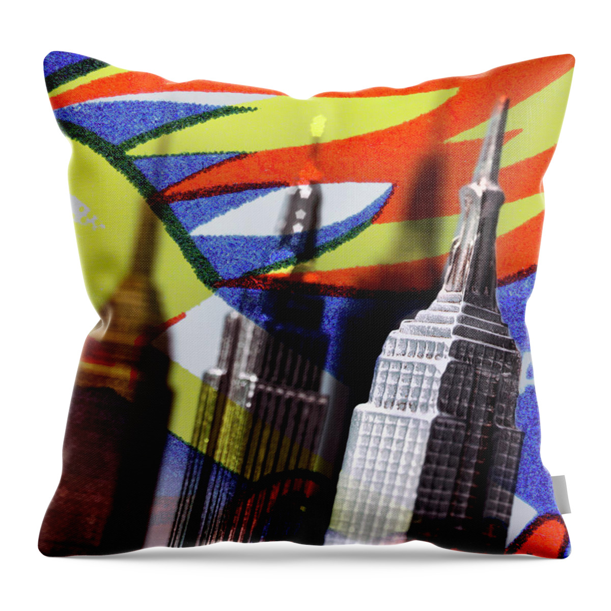 Architecture Throw Pillow featuring the drawing Buildings and Fire by CSA Images