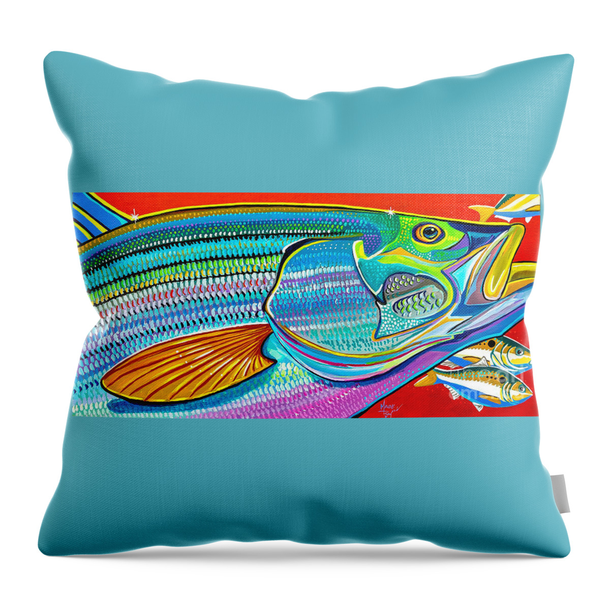 Striped Bass Throw Pillow featuring the painting Bunker Buster by Mark Ray