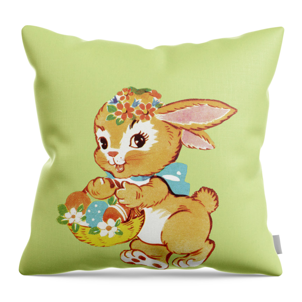 Animal Throw Pillow featuring the drawing Bunny Holding Basket by CSA Images