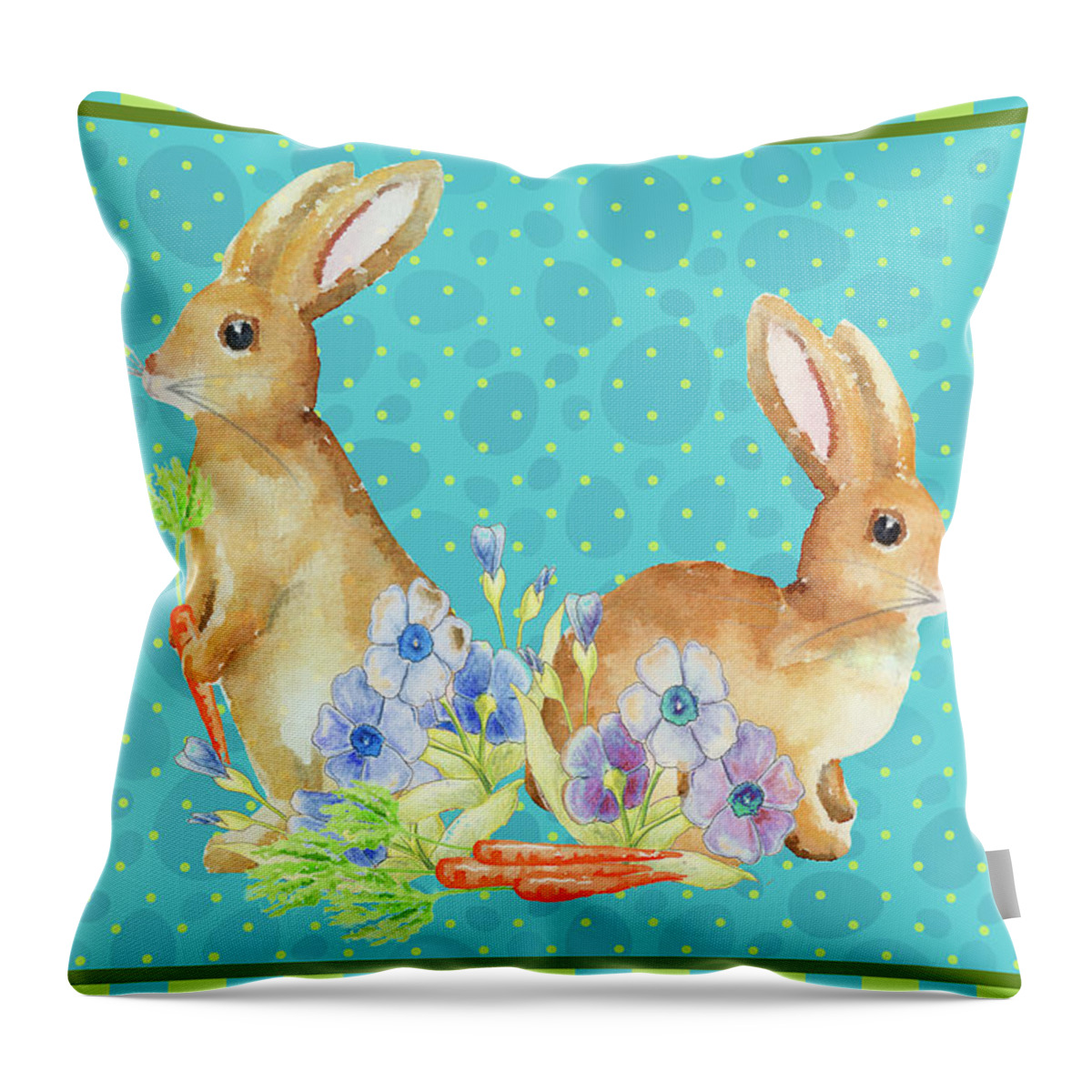 Bunny Throw Pillow featuring the mixed media Bunny Pair II by Andi Metz