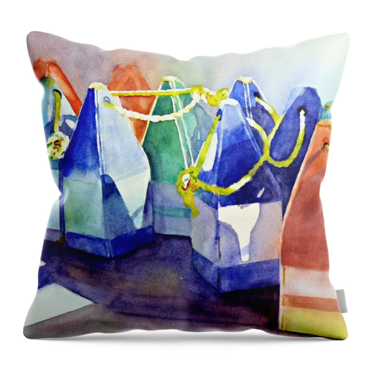 Sea Throw Pillow featuring the painting Buoys by Beth Fontenot