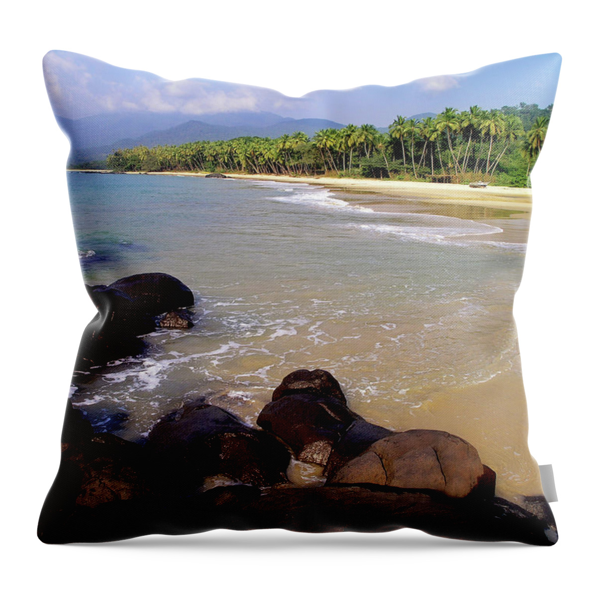 Tropical Tree Throw Pillow featuring the photograph Bureh Beach by Abenaa