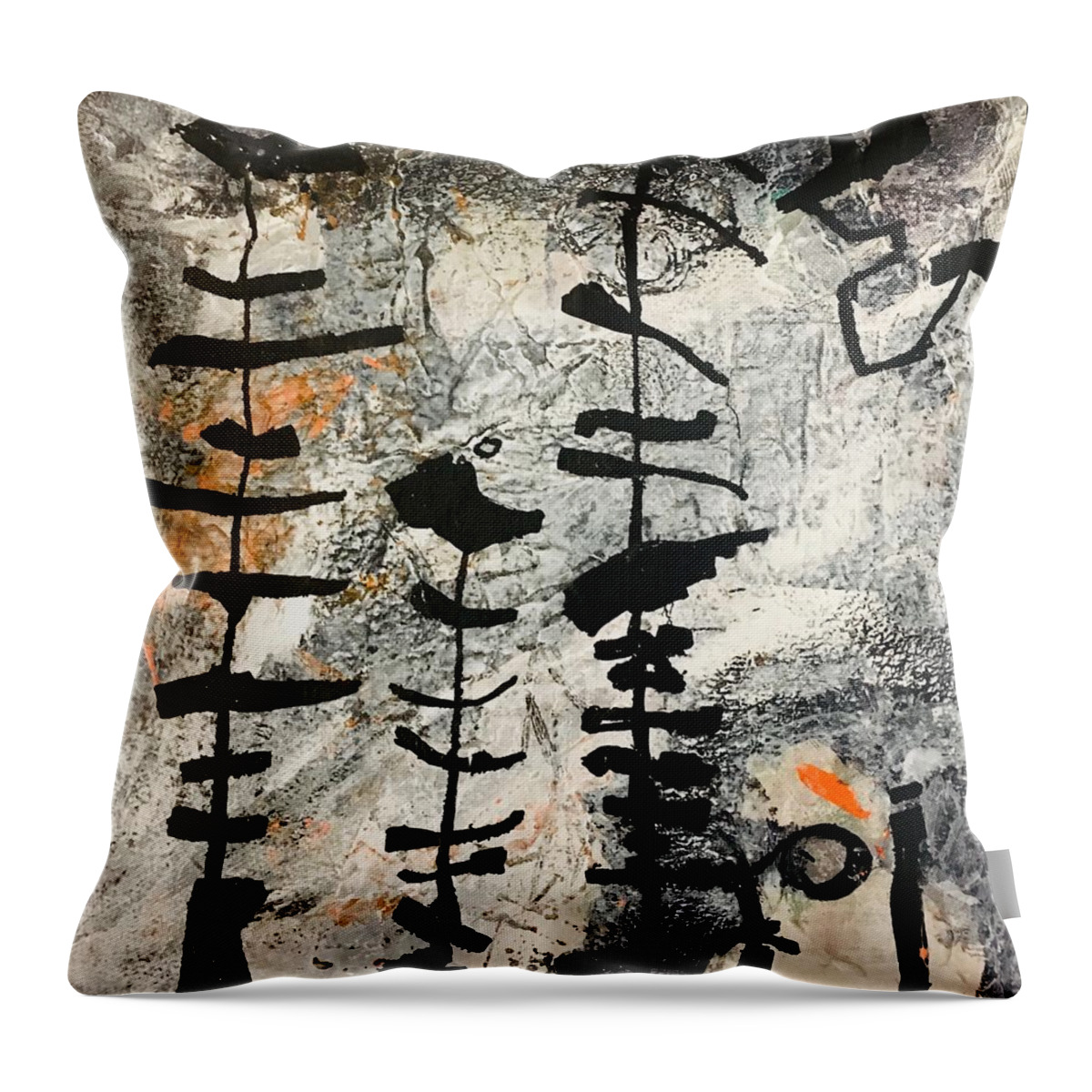 Black And White Throw Pillow featuring the painting Burnt Offerings by Carole Johnson