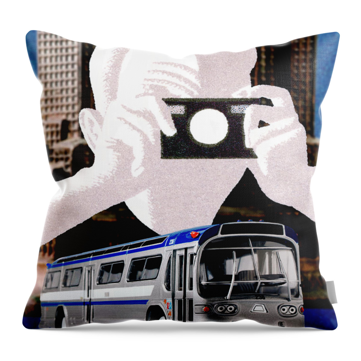 Adult Throw Pillow featuring the drawing Bus and Man Taking Picture by CSA Images
