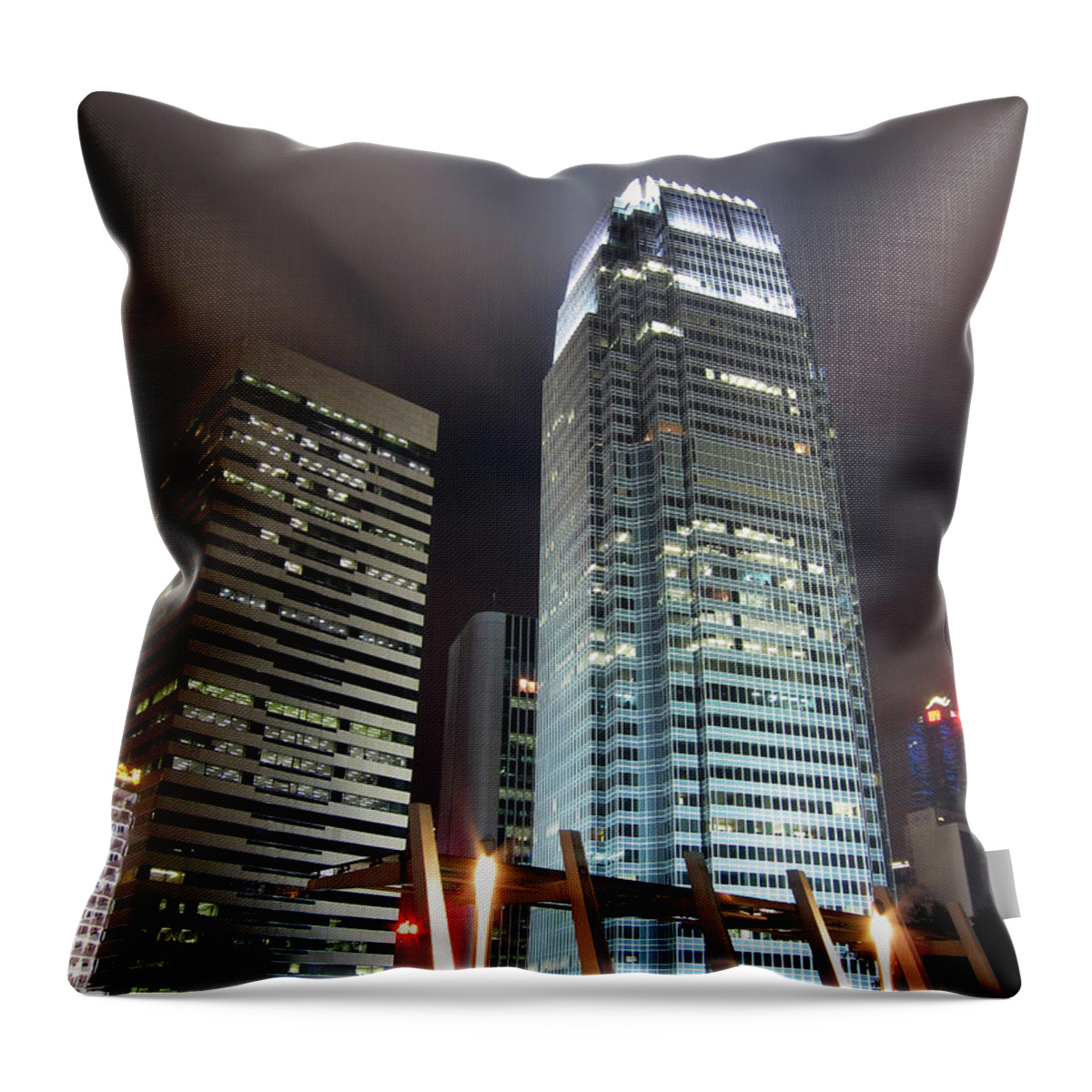 Expertise Throw Pillow featuring the photograph Business Buildings In Hong Kong At Night by Bluekite