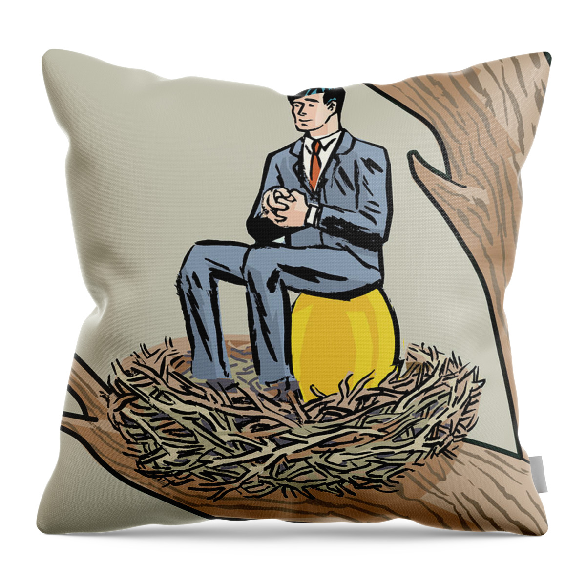 Adult Throw Pillow featuring the drawing Businessman Sitting on a Golden Nest Egg by CSA Images