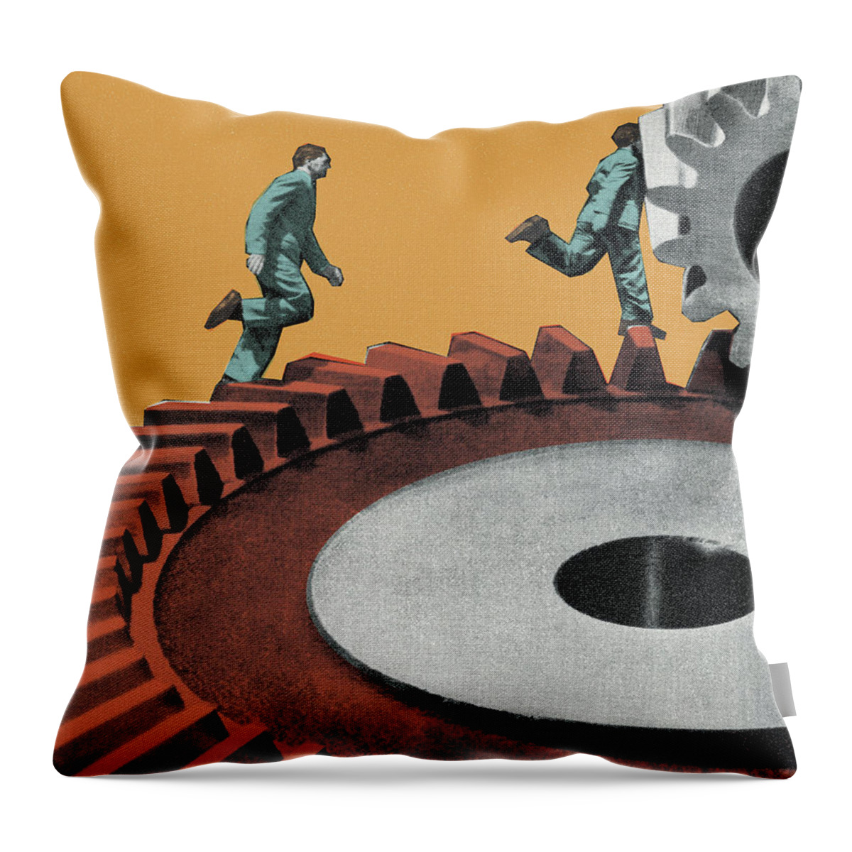 Activity Throw Pillow featuring the drawing Businessmen Running on a Gear by CSA Images
