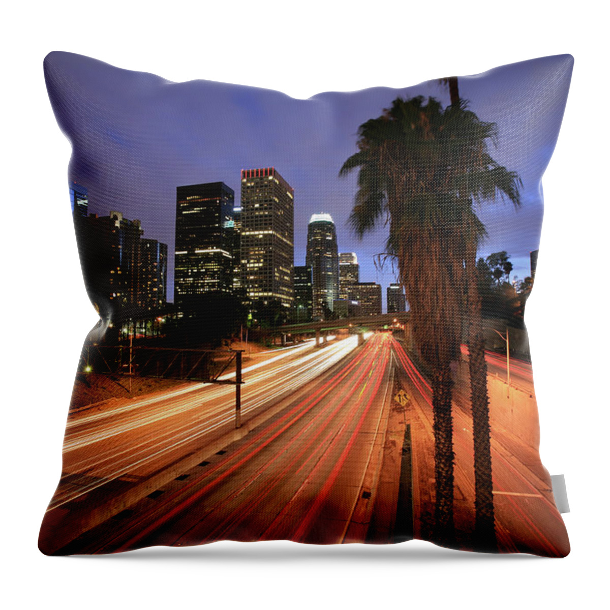 Working Throw Pillow featuring the photograph Busy La Freeway At Night by Ekash