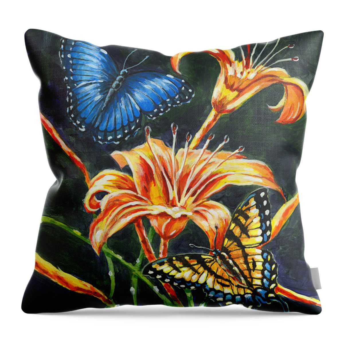 Butterfly Throw Pillow featuring the painting Butterflies And Flowers Sketch by Richard De Wolfe