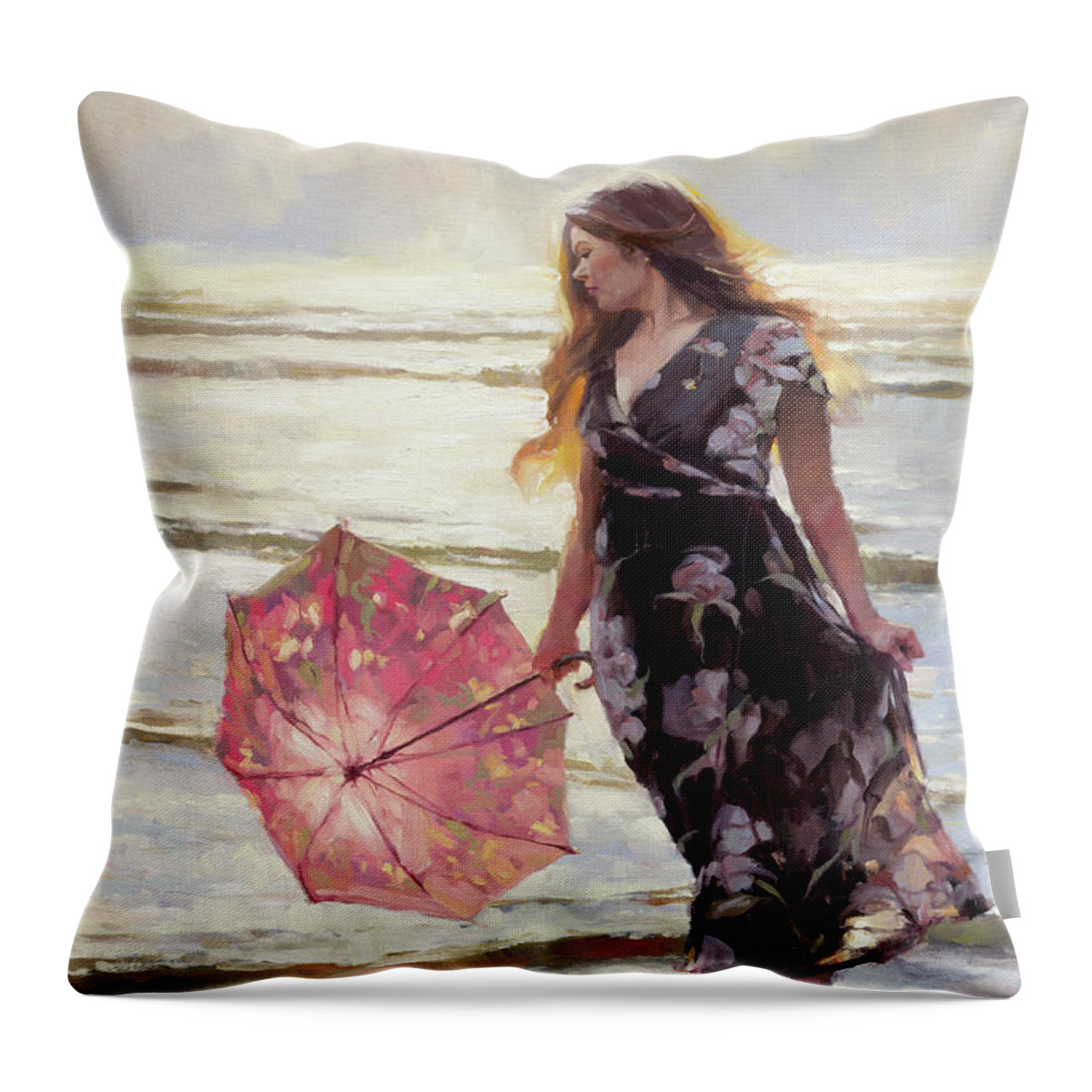 Beach Throw Pillow featuring the painting By the Silver Sea by Steve Henderson