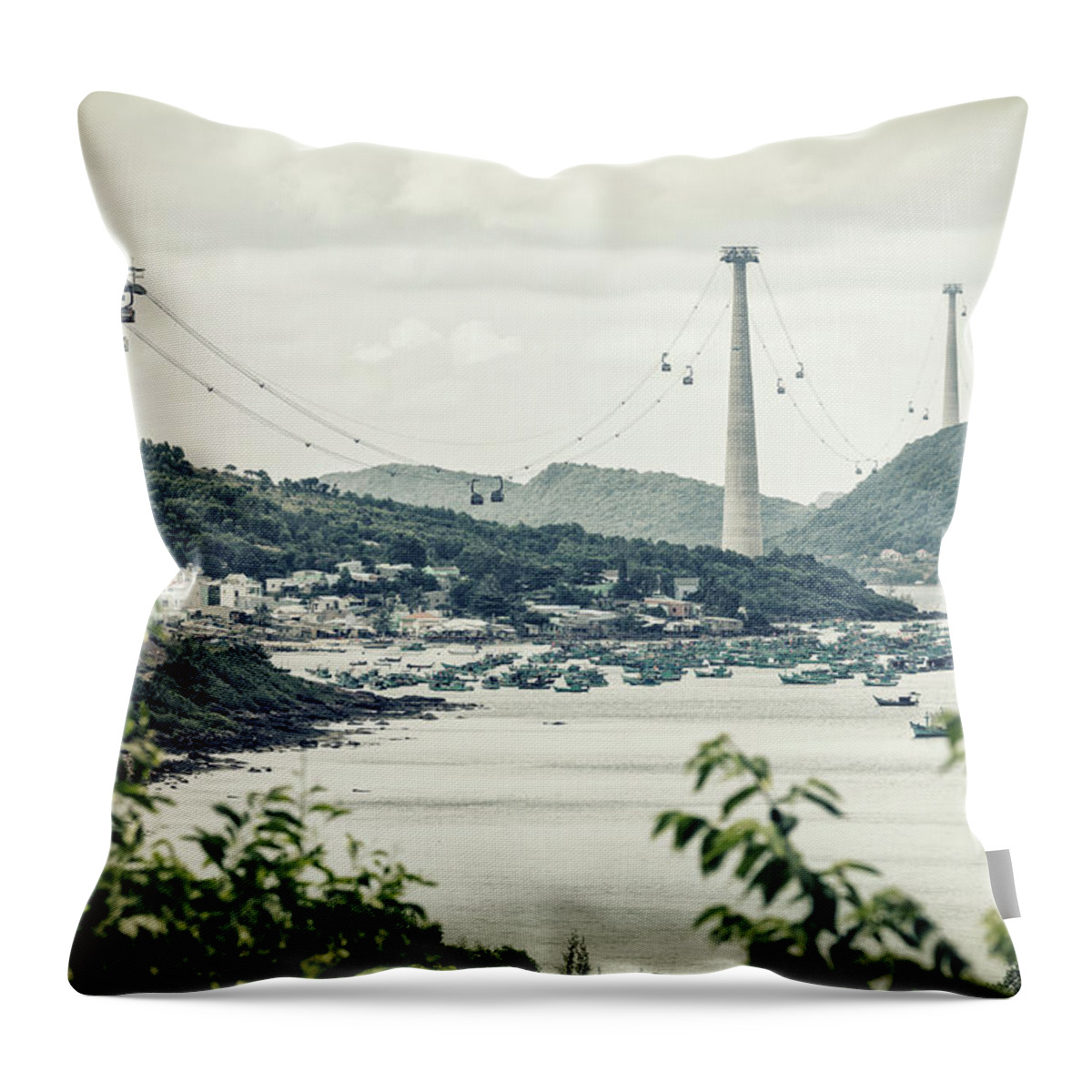 Estock Throw Pillow featuring the digital art Cableway, Vietnam by Massimo Ripani