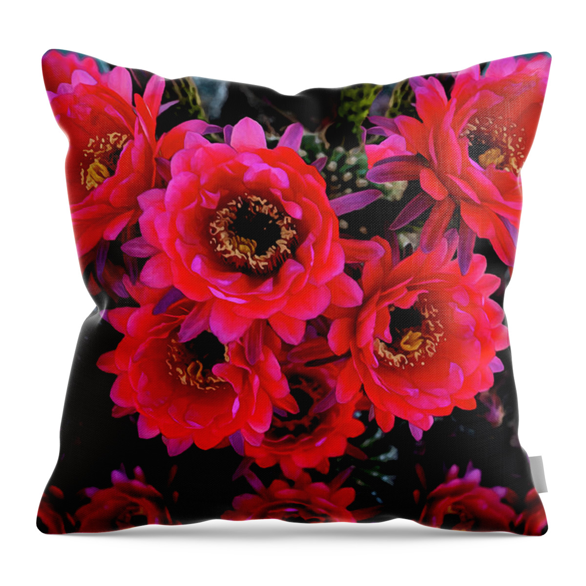 Cactus Throw Pillow featuring the photograph Cactus Flower Paintography by Anthony Jones