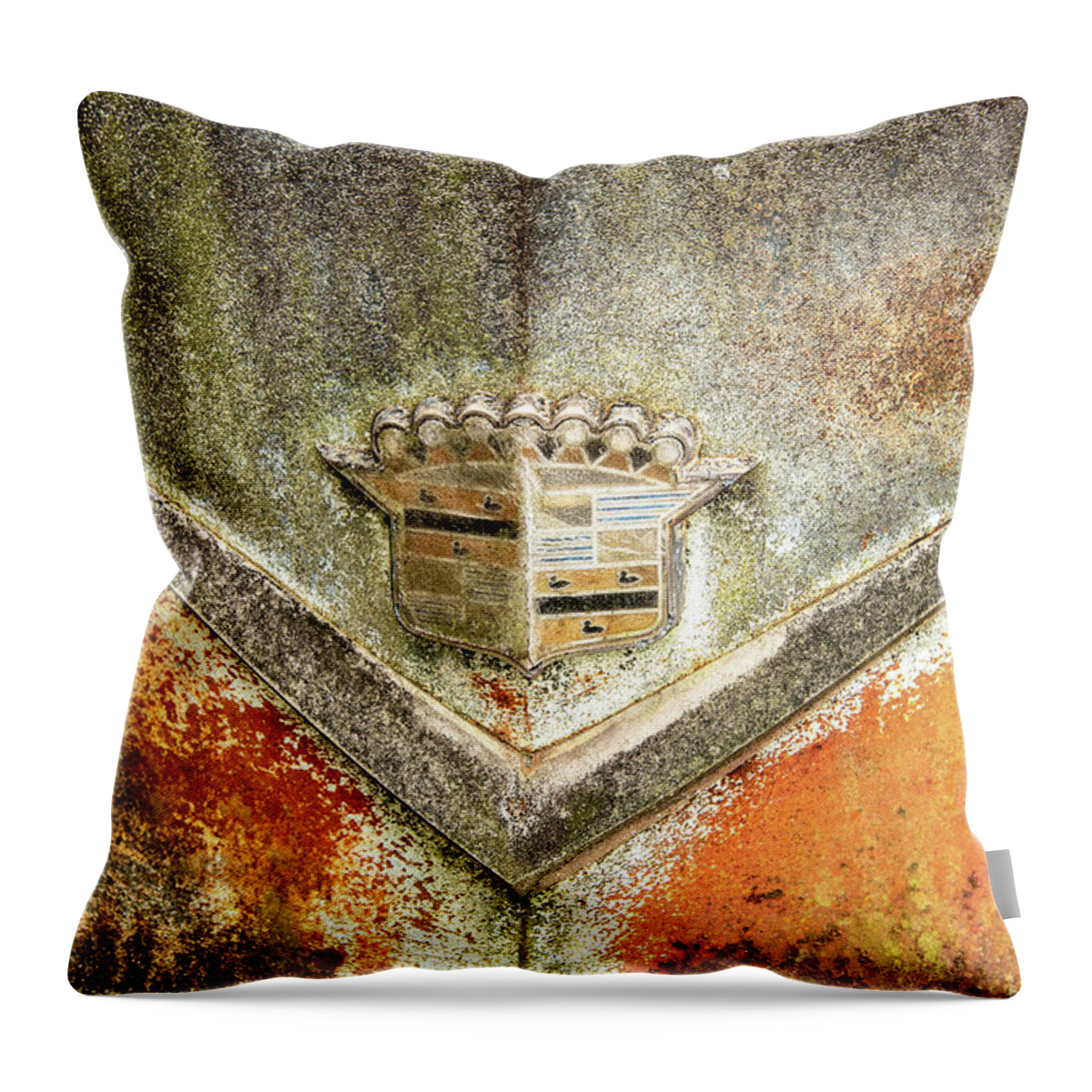 Old Car Throw Pillow featuring the photograph Cadillac Emblem by Minnie Gallman