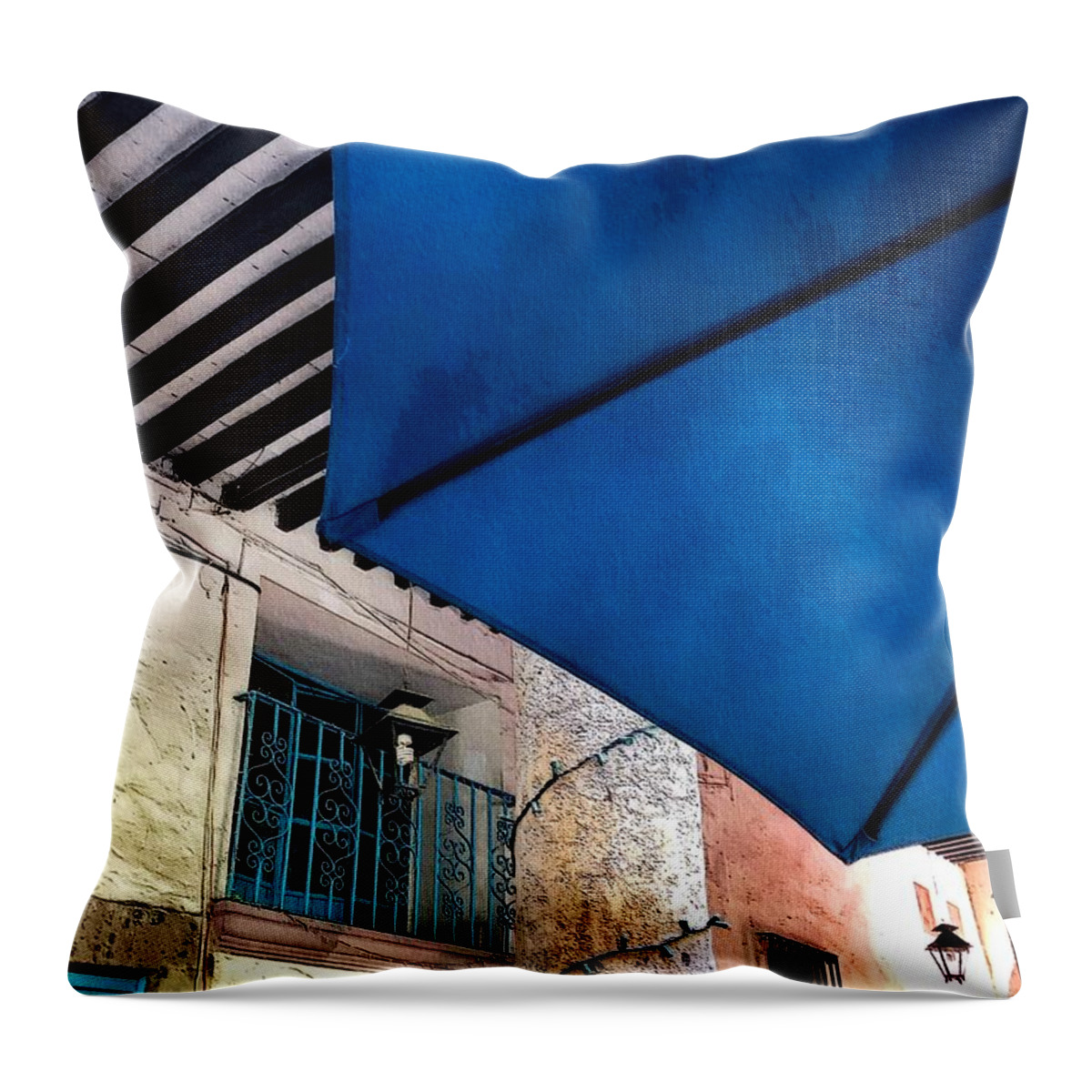 Cafe Throw Pillow featuring the photograph Cafe Umbrella by Diana Rajala