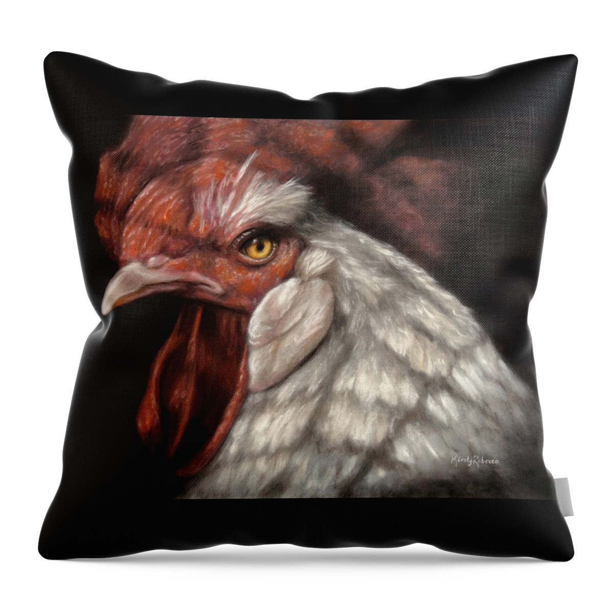 Rooster Throw Pillow featuring the pastel Caged by Kirsty Rebecca