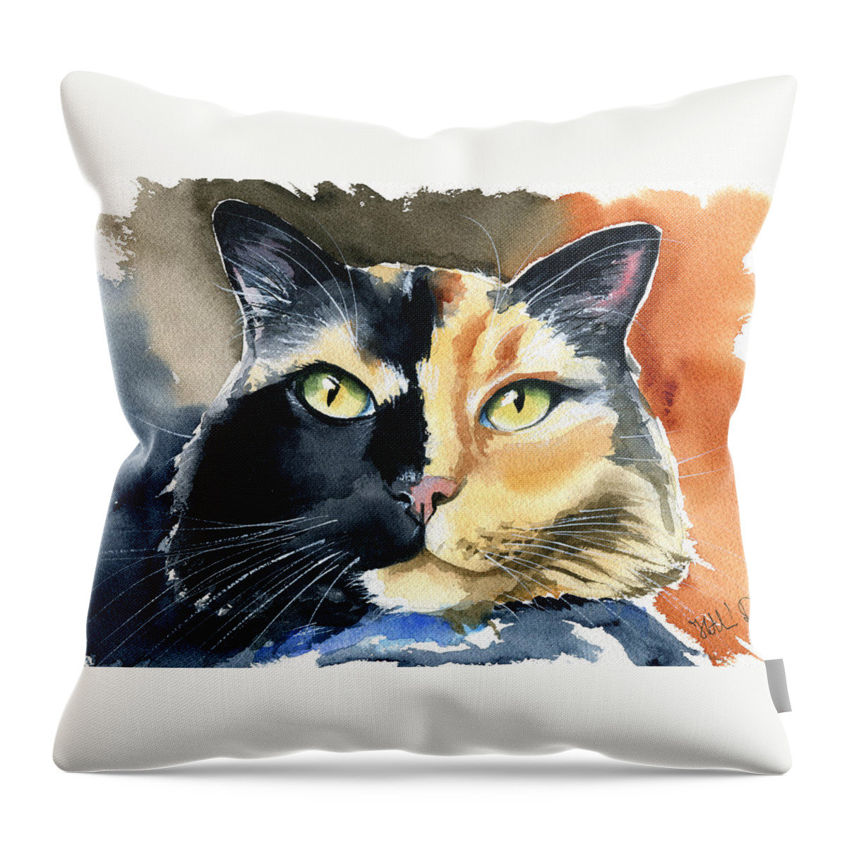 Cats Throw Pillow featuring the painting Calico Cats Rule by Dora Hathazi Mendes