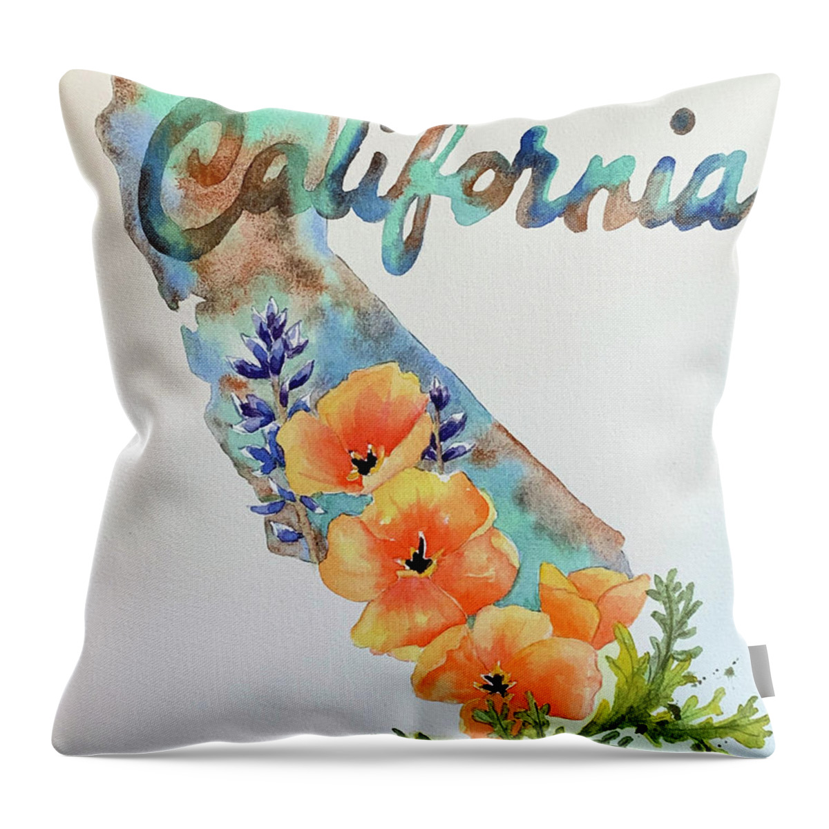 California Throw Pillow featuring the painting California Map by Hilda Vandergriff