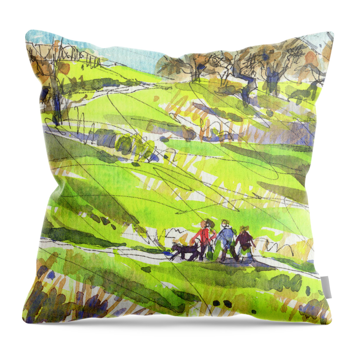 Landscape Throw Pillow featuring the painting California Winter Walk by Judith Kunzle