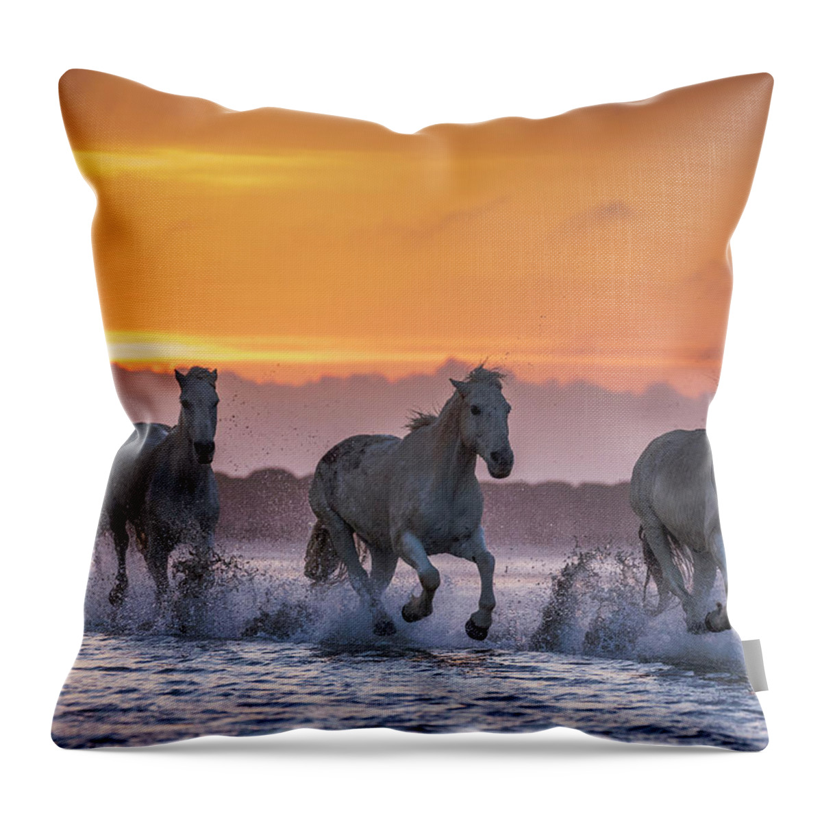 Estock Throw Pillow featuring the digital art Camargue Horses by Beniamino Pisati