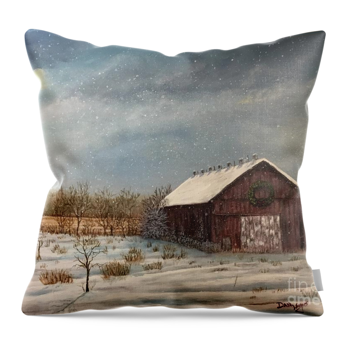Landscape Throw Pillow featuring the painting Cambridge Christmas by Dan Wagner