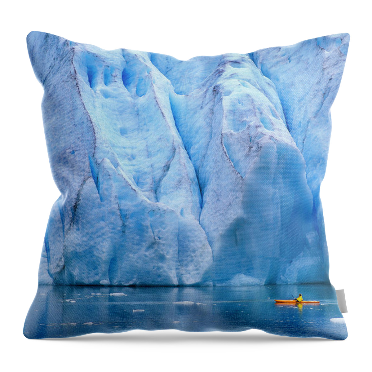 Estock Throw Pillow featuring the digital art Canada, Kayaking In Front Of Glacier by Heeb Photos