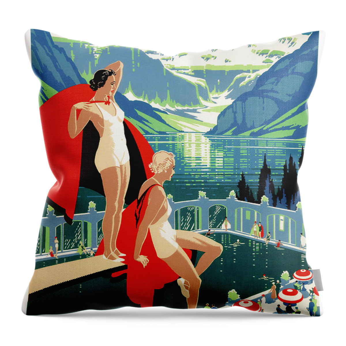 Vintage Throw Pillow featuring the drawing Canada Lake Louise Vintage Travel Poster Restored by Vintage Treasure
