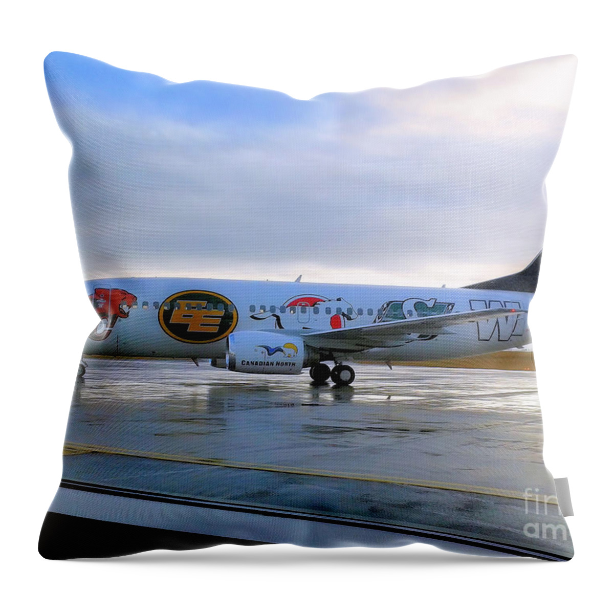 Airplane Throw Pillow featuring the photograph Canadian Football League official plane  by Elaine Manley