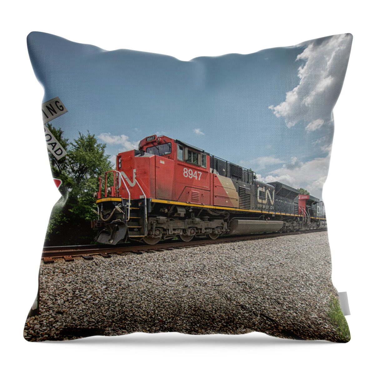 Railroad Throw Pillow featuring the photograph Canadian National 8947 and 2255 by Jim Pearson