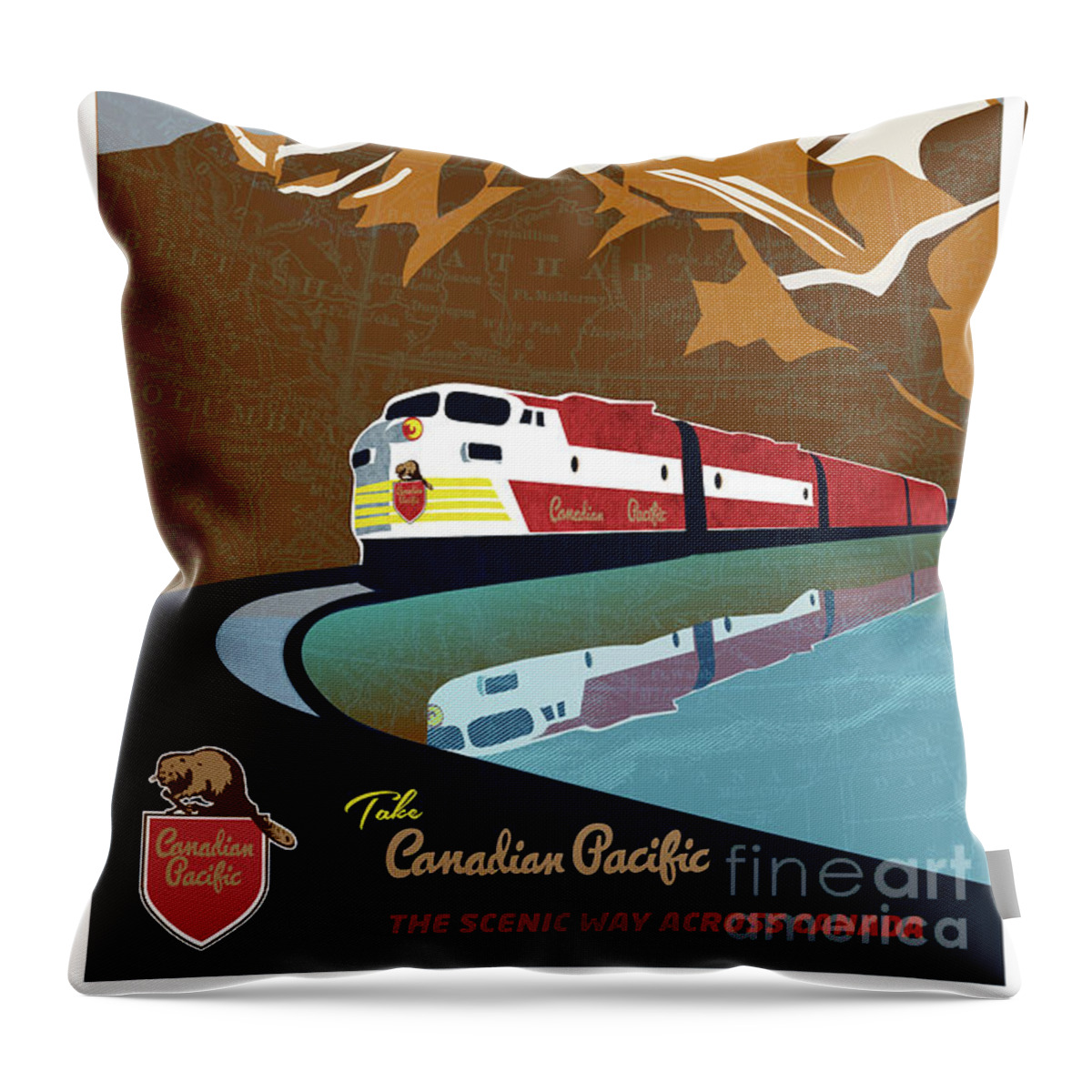 Travel Poster Throw Pillow featuring the painting Canadian Pacific Rail Vintage Travel Poster by Sassan Filsoof