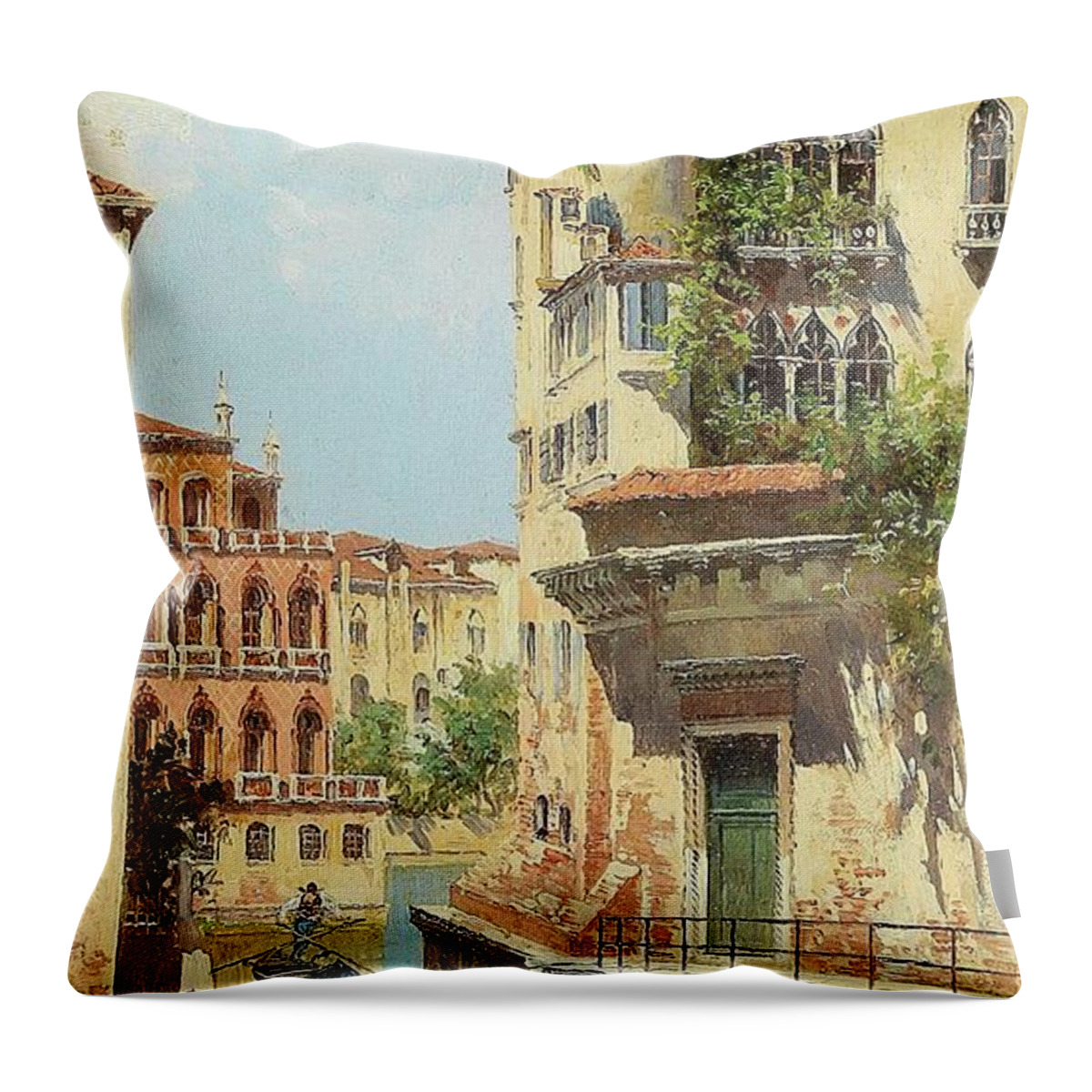 Venice Throw Pillow featuring the painting Canal In Venice With View Of The Back Of The Palazzo Rocca by Antonietta Brandeis