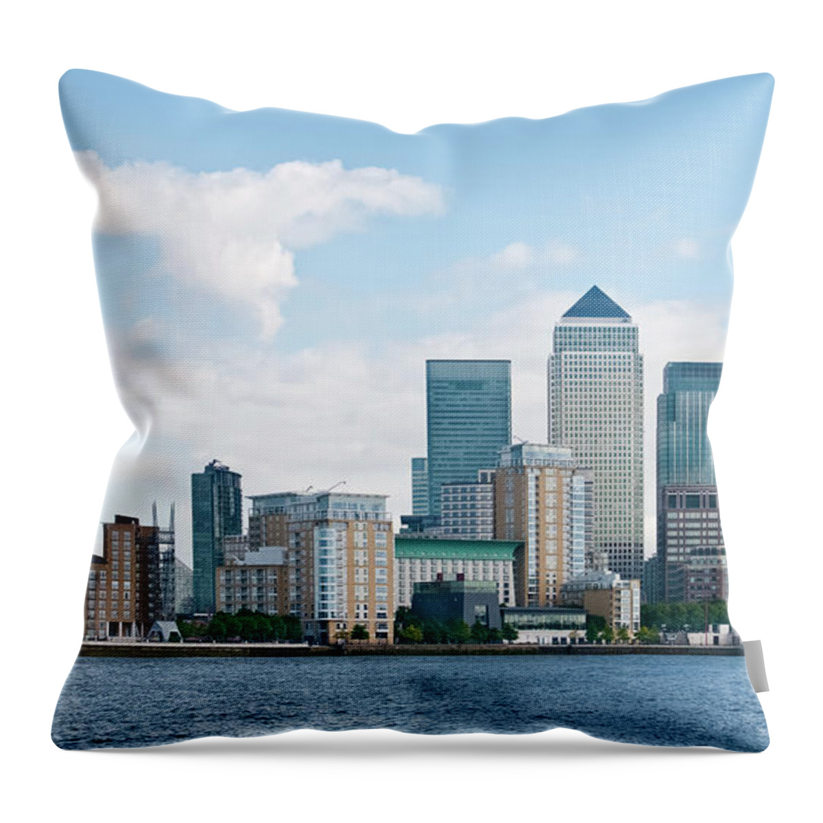 Corporate Business Throw Pillow featuring the photograph Canary Wharf Cityscape by Onebluelight