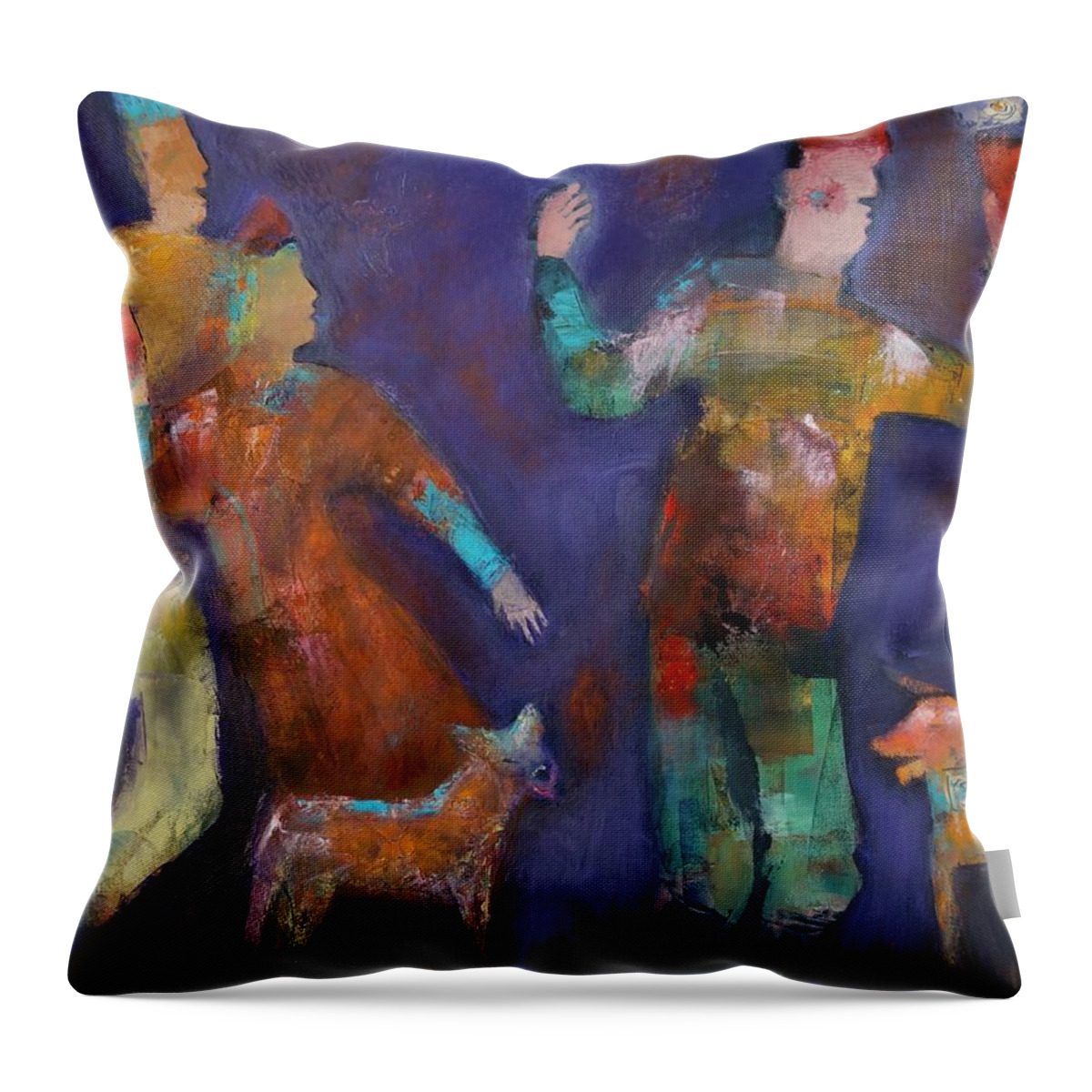Oil Painting Throw Pillow featuring the painting Canned dogfood on Parade by Suzy Norris