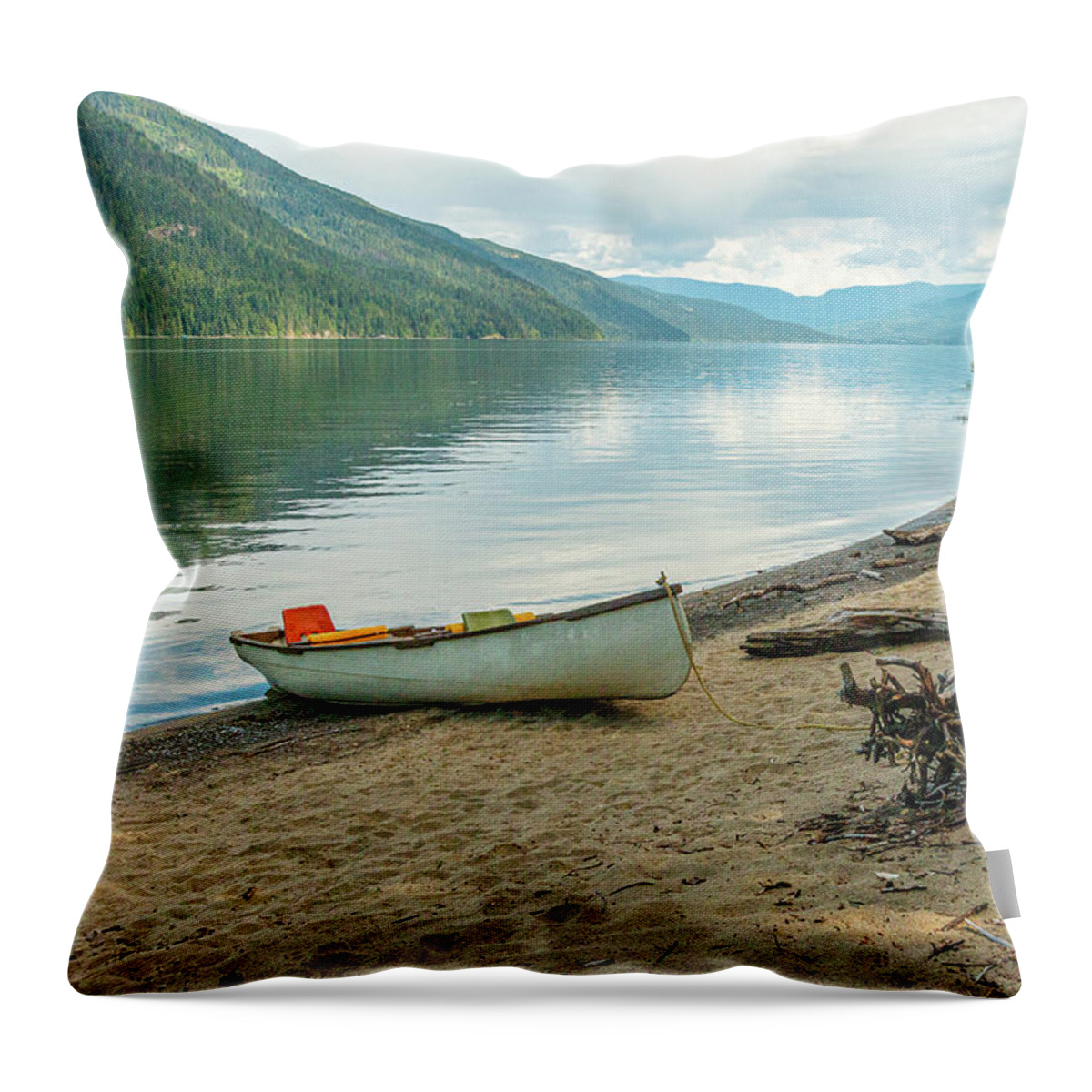 Landscapes Throw Pillow featuring the photograph Canoe At Mable Lake by Claude Dalley