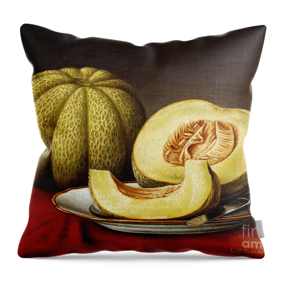 Fruit Throw Pillow featuring the painting Cantaloupe by Levi Wells Prentice