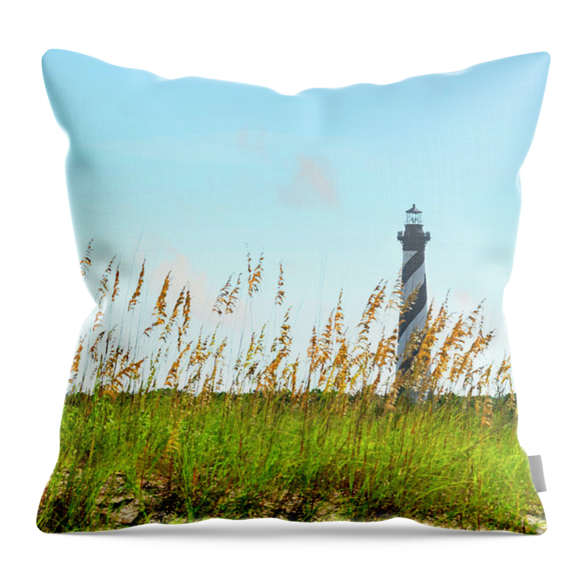 Estock Throw Pillow featuring the digital art Cape Hatteras Light, Outer Banks, Nc by Laura Zeid