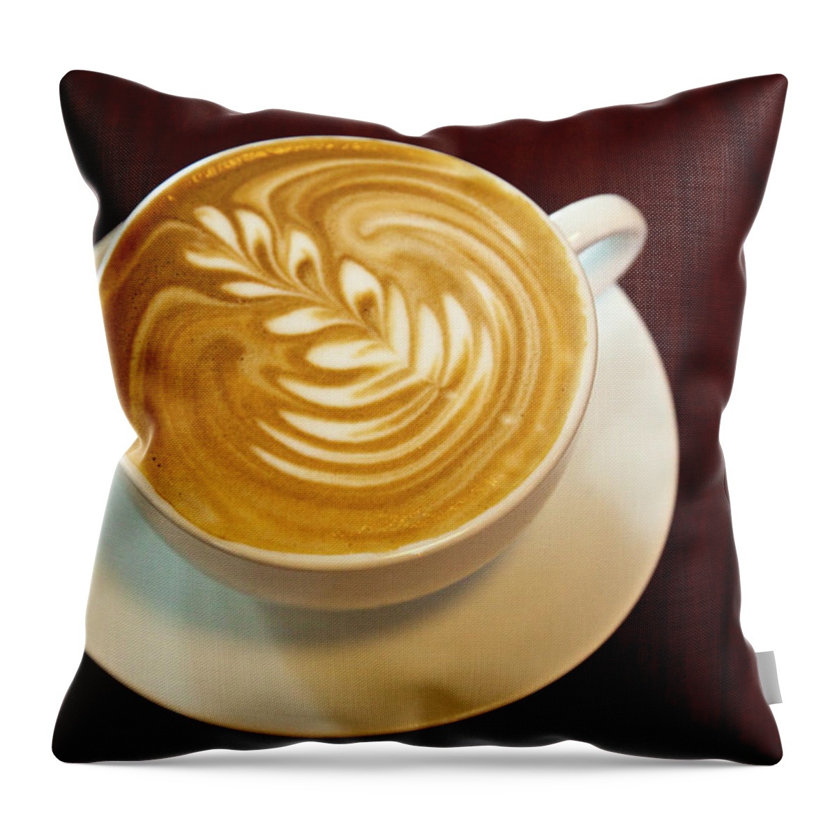 Black Background Throw Pillow featuring the photograph Cappuccino Foam Art by Lucidio Studio, Inc.