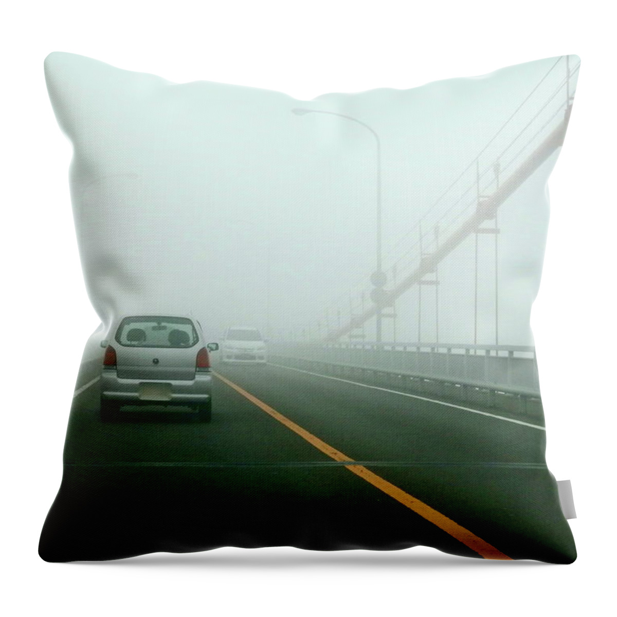 Dawn Throw Pillow featuring the photograph Car Crossing Bridge by Kurosaki San