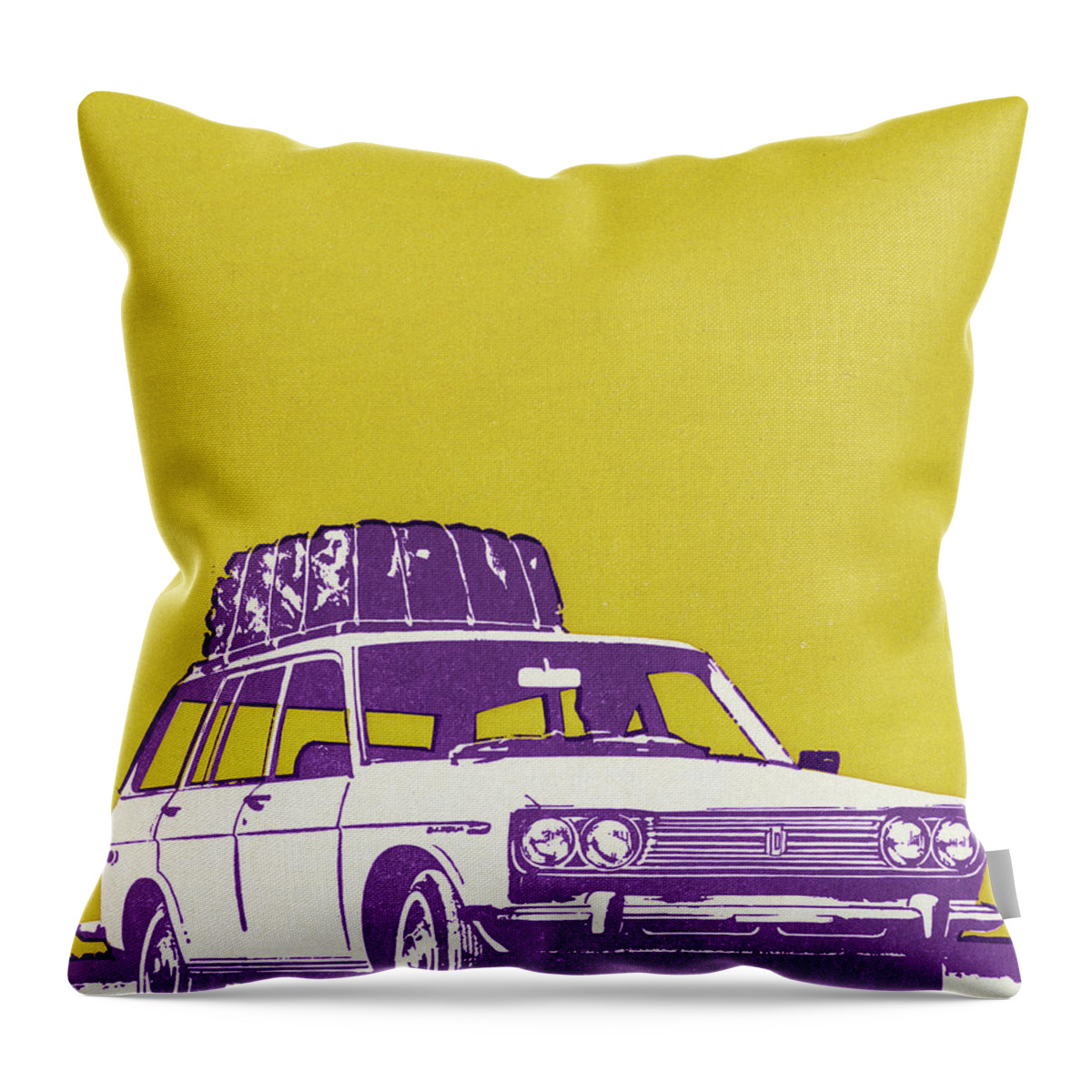 Auto Throw Pillow featuring the drawing Car With Package on Roof by CSA Images