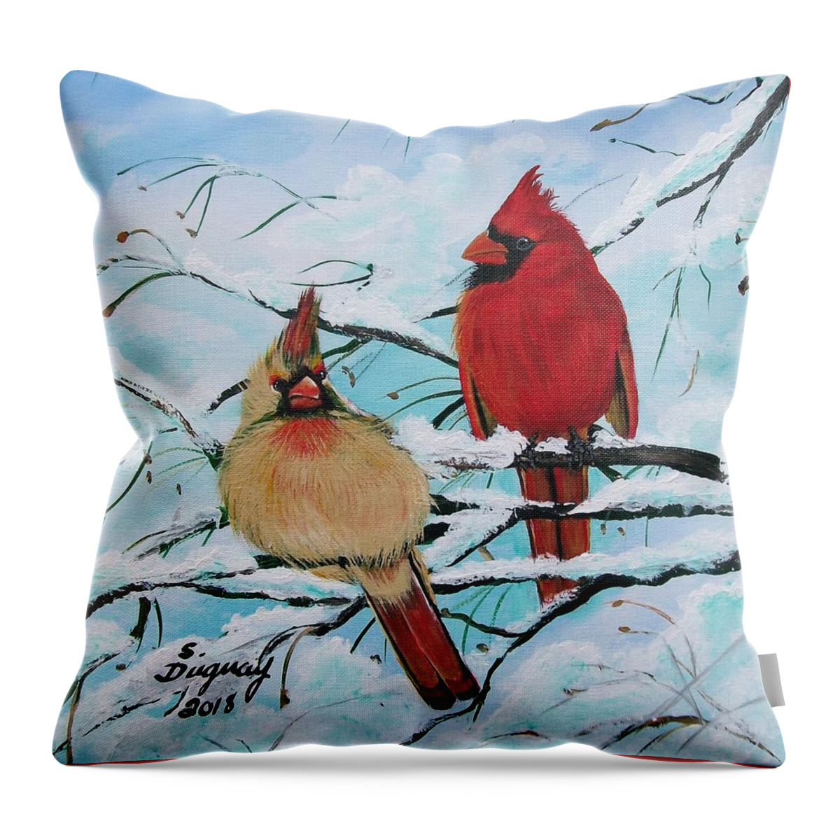 Cardinalis Throw Pillow featuring the painting Cardinalis by Sharon Duguay