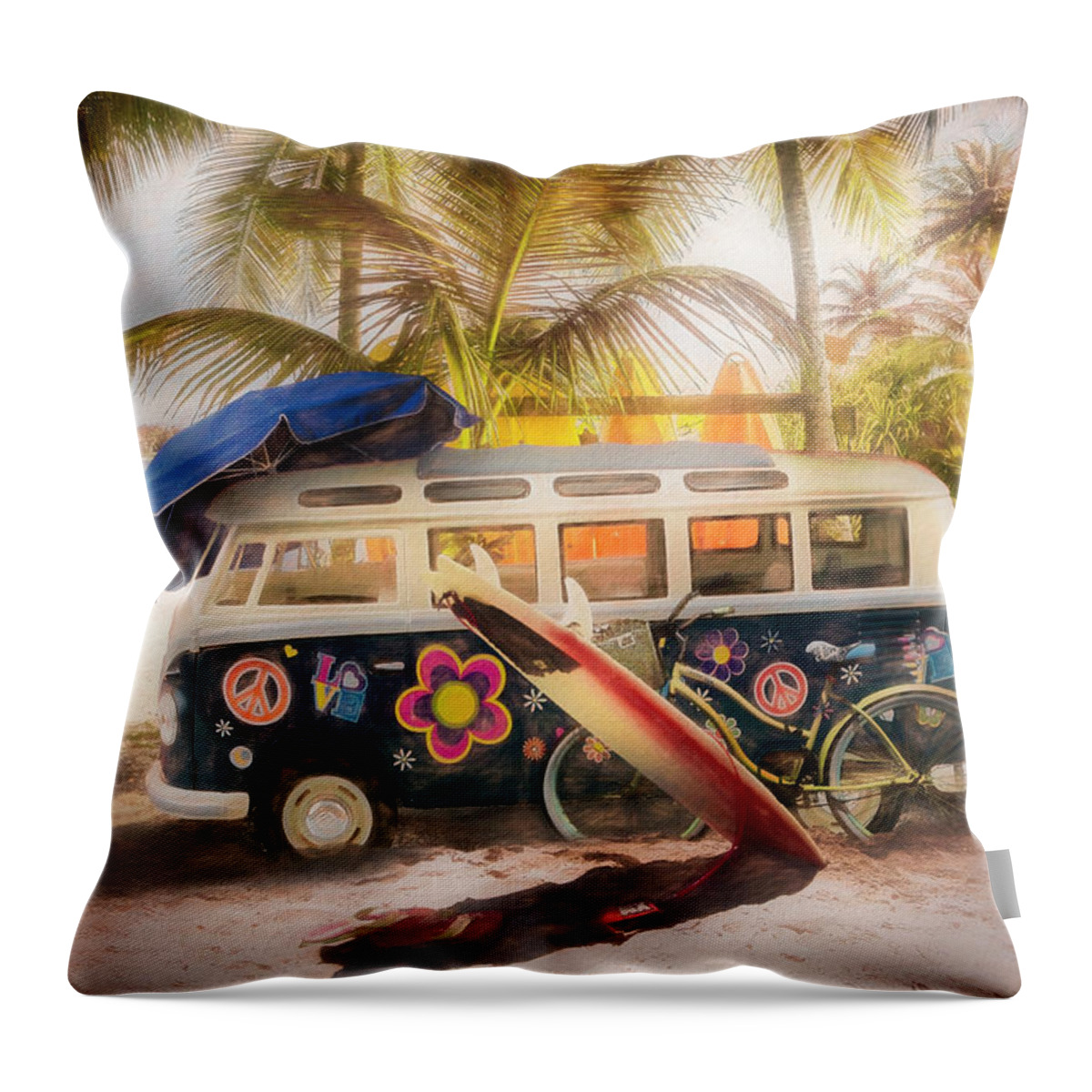 African Throw Pillow featuring the photograph Caribbean Island Surf Mood Oil Painting by Debra and Dave Vanderlaan