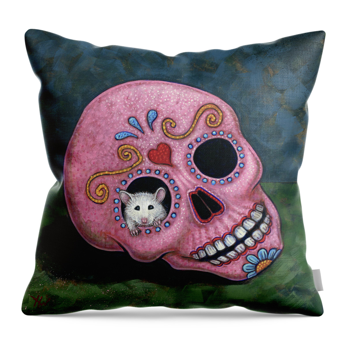 Skull Throw Pillow featuring the painting Casa Calavera by Holly Wood