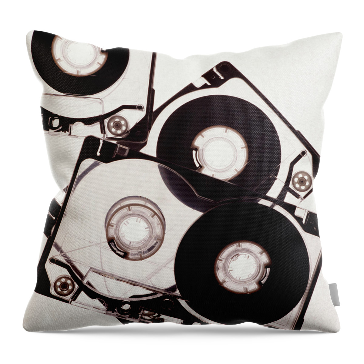 White Background Throw Pillow featuring the photograph Cassette Tapes, Overhead View by Hans Neleman
