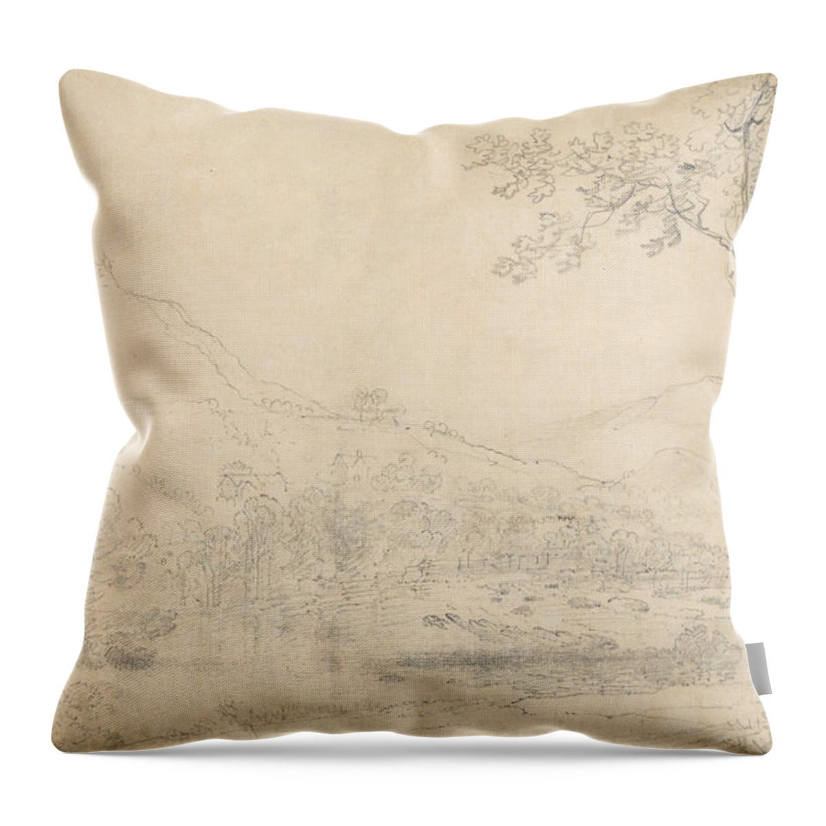 18th Century Art Throw Pillow featuring the drawing Castell Dinas Bran, Wales by Richard Wilson